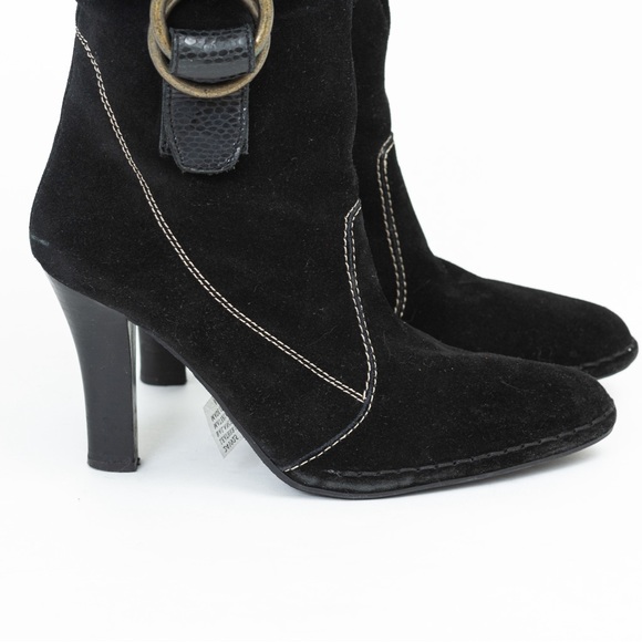 Black suede leather slouch boot heeled with stitching Hot In Hollywood 8.5 fall - Picture 6 of 14